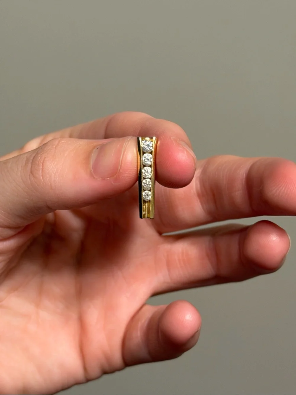Vintage 14K Yellow Gold 5 Stone Vertical Bar Slide Pendant Fine Jewelry